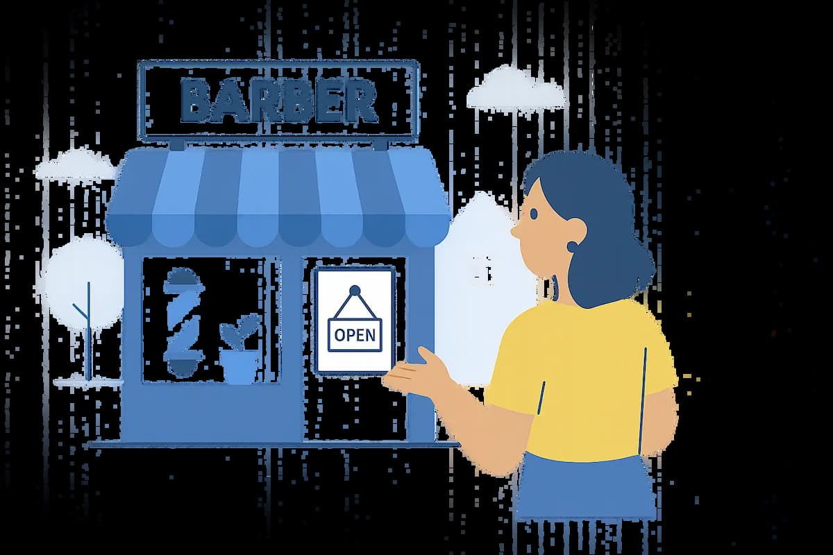 Illustration of a local storefront with upward-trending performance metrics